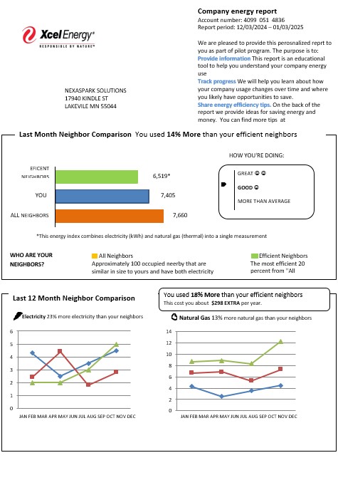 USA Minnesota Xcel Energy business utility bill template in Word and PDF formats